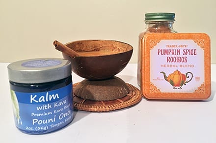 Jar of Micronized Instant Kava and Creamy Pumpkin Chai in Bilo