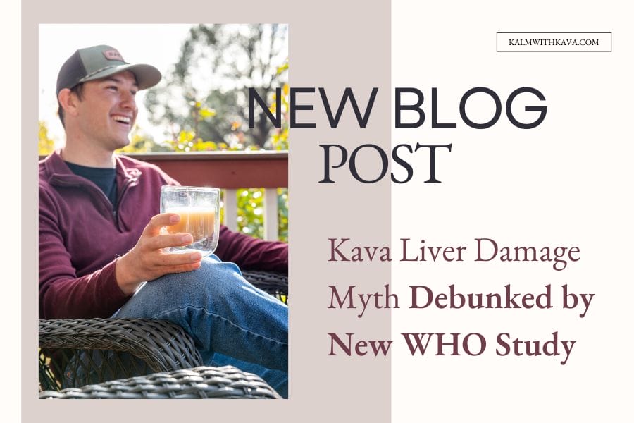 Man drinking kava with text Kava Liver Damage Myth Debunked by New WHO Study