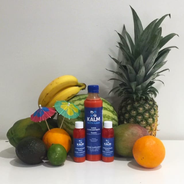 Tropical Fruit and Kalm with Kava Guava Concentrate bottles